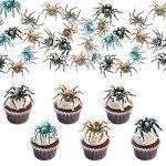 Gyufise 60Pcs Edible Wafer Paper Halloween Spider Cupcake Toppers Edible Spider Cake Picks Halloween Horror Spider Cupcake Decors for Halloween Theme Baby Shower Party Cake Decoration