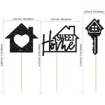 Gyufise 24 Pack Sweet Home Cupcake Toppers Glitter key Housewarming Cupcake Picks for Welcome New Home Theme Party Cake Decorations Supplies Black