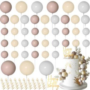 MIAHART Ball Cake Toppers Boho Grass Cake Topper Ball Cake Insert Decoration for Birthday Wedding Baby Shower Party Decorations Boho Themed Party Supplies (Khaki，white，ivory white)
