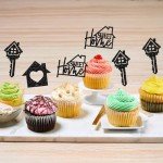 Gyufise 24 Pack Sweet Home Cupcake Toppers Glitter key Housewarming Cupcake Picks for Welcome New Home Theme Party Cake Decorations Supplies Black