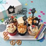 Gyufise 24 Pack Sweet Home Cupcake Toppers Glitter key Housewarming Cupcake Picks for Welcome New Home Theme Party Cake Decorations Supplies Black