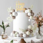 MIAHART Ball Cake Toppers Boho Grass Cake Topper Ball Cake Insert Decoration for Birthday Wedding Baby Shower Party Decorations Boho Themed Party Supplies (Khaki，white，ivory white)