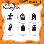 Halloween Cupcake Toppers, 48 PCS Tombstones Graveyard Cupcake Toppers with Mini Shovel Spoons for Halloween Party Decorations, Horror Birthday Decorations, Nightmare Before Christmas Cake Topper