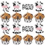 Rsstarxi 24 Pack Cow Cupcake Toppers Glitter Farm Animals Moo Cupcake Picks for Cow Theme Baby Shower Cow Birthday Party Cake Decorations Supplies