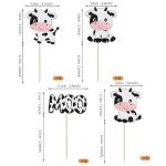 Rsstarxi 24 Pack Cow Cupcake Toppers Glitter Farm Animals Moo Cupcake Picks for Cow Theme Baby Shower Cow Birthday Party Cake Decorations Supplies