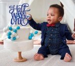 AHAORAY Half Way To One Cake Topper - Blue Glitter 6 Months Birthday Decorations Supplies - Half Birthday Decorations Baby Girl, for Baby Shower/Gender Reveal Party/Baby Party Photo Booth Props