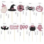 60Pcs Halloween Cupcake Toppers,Glitter Happy Halloween Cupcake Picks Bat Pumpkin Ghost Cupcake Decorations for Halloween Party Supplies, Pink Multi Style1
