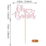 24 Pack Oh Babies Cupcake Toppers with Glitter Heart Baby Shower Cupcake Picks Celebrating Kids Birthday Baby Shower Party Cake Decorations Pink