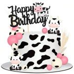 15 PCS Cow Cake Toppers Farm Cow Happy Birthday Cake Topper Miniature Figurines Cow Cake Decoration Foam Mini Balls Balloon Cake Decorations for Cow Theme Baby Shower Birthday Party Supplies