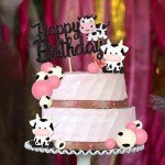 15 PCS Cow Cake Toppers Farm Cow Happy Birthday Cake Topper Miniature Figurines Cow Cake Decoration Foam Mini Balls Balloon Cake Decorations for Cow Theme Baby Shower Birthday Party Supplies