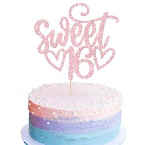 1 Pack Sweet Teenager 16 Cake Topper Glitter 16th Birthday Cake Pick for Cheers to 16 Years Old 16th Birthday Party Cake Decorations Supplies Pink 2