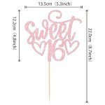 1 Pack Sweet Teenager 16 Cake Topper Glitter 16th Birthday Cake Pick for Cheers to 16 Years Old 16th Birthday Party Cake Decorations Supplies Pink 2