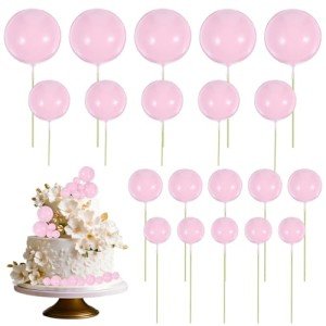 PEOVLVN 20 Pcs Ball Cake Topper, 4 Sizes Pink Balls for Cake Decorating Cake Toppers Happy Birthday DIY Cake Insert Topper Ball Cake Picks for Wedding Anniversary Birthday Cake Decorations (Pink)
