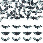 Gyufise 60Pcs Edible Halloween Bat Cupcake Toppers Edible Wafer Paper Bat Halloween Cupcake Picks for Baby Shower Kids Halloween Theme Birthday Party Cake Decorations Supplies Black
