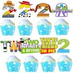 Two infinity and Beyond Birthday Decorations Two infinity and Beyond Birthday Cupcake Toppers and Wrappers for 2nd Birthday Cartoon Story Party Supplies Decorations (2nd with wrappers)