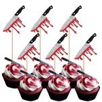 Rsstarxi 30 Pack Halloween Knife Cupcake Toppers Horror Blood Knife Have a Killer Birthday Cupcake Picks Decorations for Halloween Blood Knife Theme Birthday Party Cake Decorations