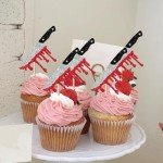 Rsstarxi 30 Pack Halloween Knife Cupcake Toppers Horror Blood Knife Have a Killer Birthday Cupcake Picks Decorations for Halloween Blood Knife Theme Birthday Party Cake Decorations