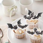 40 Pack Edible Halloween Bat Cupcake Toppers Bat Halloween Cupcake Toppers Rice Paper Wafer Paper Cupcake Picks for Happy Halloween Theme Baby Shower Kids Birthday Party Cupcake Decorations Black