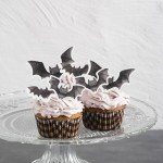 40 Pack Edible Halloween Bat Cupcake Toppers Bat Halloween Cupcake Toppers Rice Paper Wafer Paper Cupcake Picks for Happy Halloween Theme Baby Shower Kids Birthday Party Cupcake Decorations Black