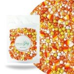 Candy Corn Sprinkle Mix| Made In USA By Sprinkle Pop| Yellow Orange White Sprinkles with Candy Corns Royal Icings| Fall Halloween Sprinkles For Decorating Cake Cupcakes Donuts Cookies Brownies, 2oz