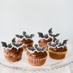 40 Pack Edible Halloween Bat Cupcake Toppers Bat Halloween Cupcake Toppers Rice Paper Wafer Paper Cupcake Picks for Happy Halloween Theme Baby Shower Kids Birthday Party Cupcake Decorations Black