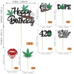 25 Pack Happy Birthday Cake Topper Glitter 420 Birthday Theme Cake Pick Pot Weed Leaves Cake Decorations for Men Women 420 Happy Birthday Party Supplies