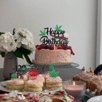 25 Pack Happy Birthday Cake Topper Glitter 420 Birthday Theme Cake Pick Pot Weed Leaves Cake Decorations for Men Women 420 Happy Birthday Party Supplies