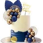 Blue White Gold Balls Cake Toppers Balls Birthday Cake Decorations for Birthday Boho Wedding Baby Shower Party Decoration (Blue White Gold)