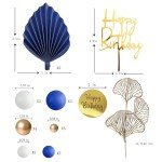 Blue White Gold Balls Cake Toppers Balls Birthday Cake Decorations for Birthday Boho Wedding Baby Shower Party Decoration (Blue White Gold)