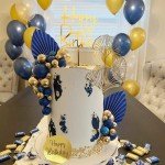 Blue White Gold Balls Cake Toppers Balls Birthday Cake Decorations for Birthday Boho Wedding Baby Shower Party Decoration (Blue White Gold)