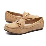 Cvistpieo Loafers for Women Business Casual Shoes Comfortable & Lightweight Penny Loafers Slip On Work Flats Suede Beige Size 8