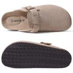 ODOLY Women's Suede Clogs Soft Cork Footbed Leather Mules Comfort Potato Shoes with Arch Support, Taupe 39