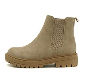 Soda Pilot ~ Women Lug Sole Low Heel Chelsea Fashion Ankle Bootie w/Double Elastic Gore (BEIGE, us_footwear_size_system, adult, women, numeric, medium, numeric_7_point_5)