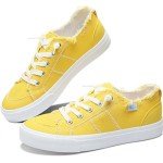 Obtaom Women's Play Fashion Sneaker Comfortable Canvas Slip on Shoes Washed Canvas Flats（Lemon Yellow，US6）