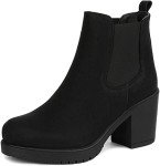 DREAM PAIRS Women's High Chunky Heel Chelsea Ankle Boots Slip On Elastic Fall Heeld Booties Shoes, Size 8, BLACK PU, FRE