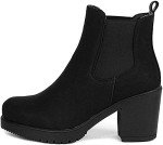 DREAM PAIRS Women's High Chunky Heel Chelsea Ankle Boots Slip On Elastic Fall Heeld Booties Shoes, Size 8, BLACK PU, FRE