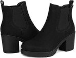 DREAM PAIRS Women's High Chunky Heel Chelsea Ankle Boots Slip On Elastic Fall Heeld Booties Shoes, Size 8, BLACK PU, FRE