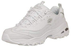 Skechers Sport womens D'LITES FRESH START Memory Foam Lace-up Sneaker,White Silver,8.5 M US
