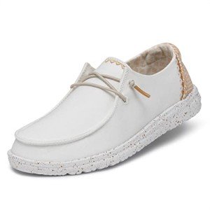 Hey Dude Women's Wendy Chambray White Sand Size 10 | Women’s Shoes | Women’s Lace Up Loafers | Comfortable & Light-Weight