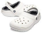 Crocs Unisex Men's and Women's Classic Lined Clog | Fuzzy Slippers, White/Grey, 14 Women/12 Men