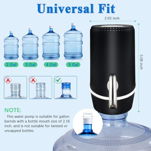 5 Gallon Water Dispenser, Electric Water Bottle Pump with Switch and USB Charging, Portable Automatic Water Dispenser Pump for Camping, Travel, Home, Kitchen, Office