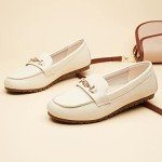 DeYashopin Women's Flats Shoes Leisure Slip On Comfort Boat Shoes PU(White-8)