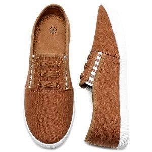 kufeiti Women's Canvas Slip On Shoes Sneakers for Women Fashion Comfortable White Black Elastic Sneakers for Women (10, Tan, Numeric_10)