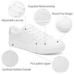 Adokoo Women's Fashion Sneakers PU Leather Casual Shoes White Tennis Low Top Shoes Womens Lace Up Sneakers(White,US8)