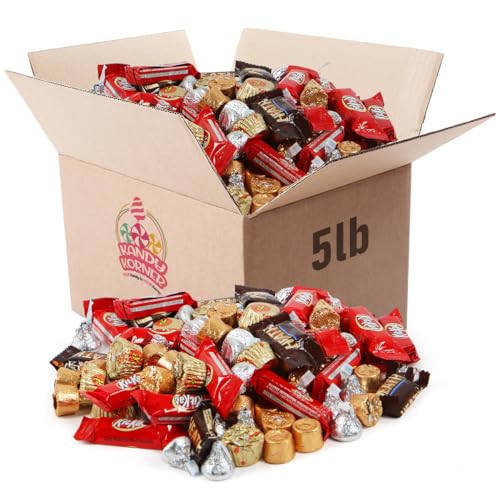 Assorted Chocolate Mix Candy Variety Pack for Kids and Party Favors - Bulk Individually Wrapped Reeses Miniature Cups, KitKat, Hersheys Kisses, Rolo, and Heath Candy Mini Assortment, 220 Pieces, 5LB