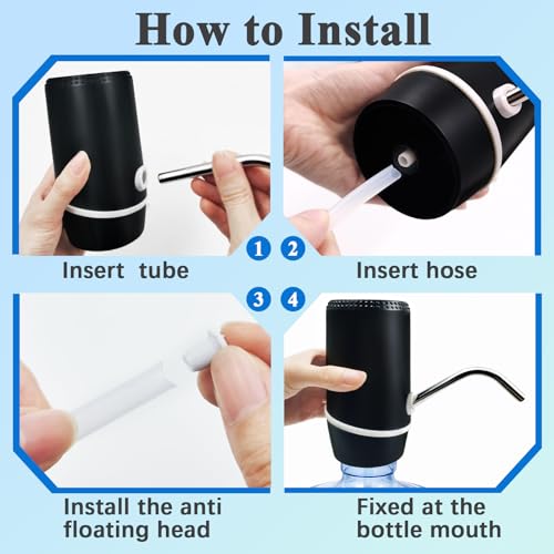 5 Gallon Water Dispenser, Electric Water Bottle Pump with Switch and USB Charging, Portable Automatic Water Dispenser Pump for Camping, Travel, Home, Kitchen, Office