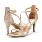 DREAM PAIRS Womens Dolce Fashion Stilettos Open Toe Pump Heel Sandal Gold Glitter - 7.5