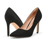 DREAM PAIRS Women's Closed Toe High Heels Dress Pointed Toe Wedding Pump Shoes,Size 8.5,Black/Suede,Christian-New