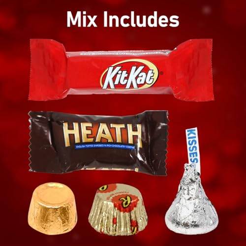 Assorted Chocolate Mix Candy Variety Pack for Kids and Party Favors - Bulk Individually Wrapped Reeses Miniature Cups, KitKat, Hersheys Kisses, Rolo, and Heath Candy Mini Assortment, 220 Pieces, 5LB
