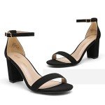 DREAM PAIRS Women's Chunk Low Heel Pump Sandals,Size 7.5,Black/Suede,Chunk
